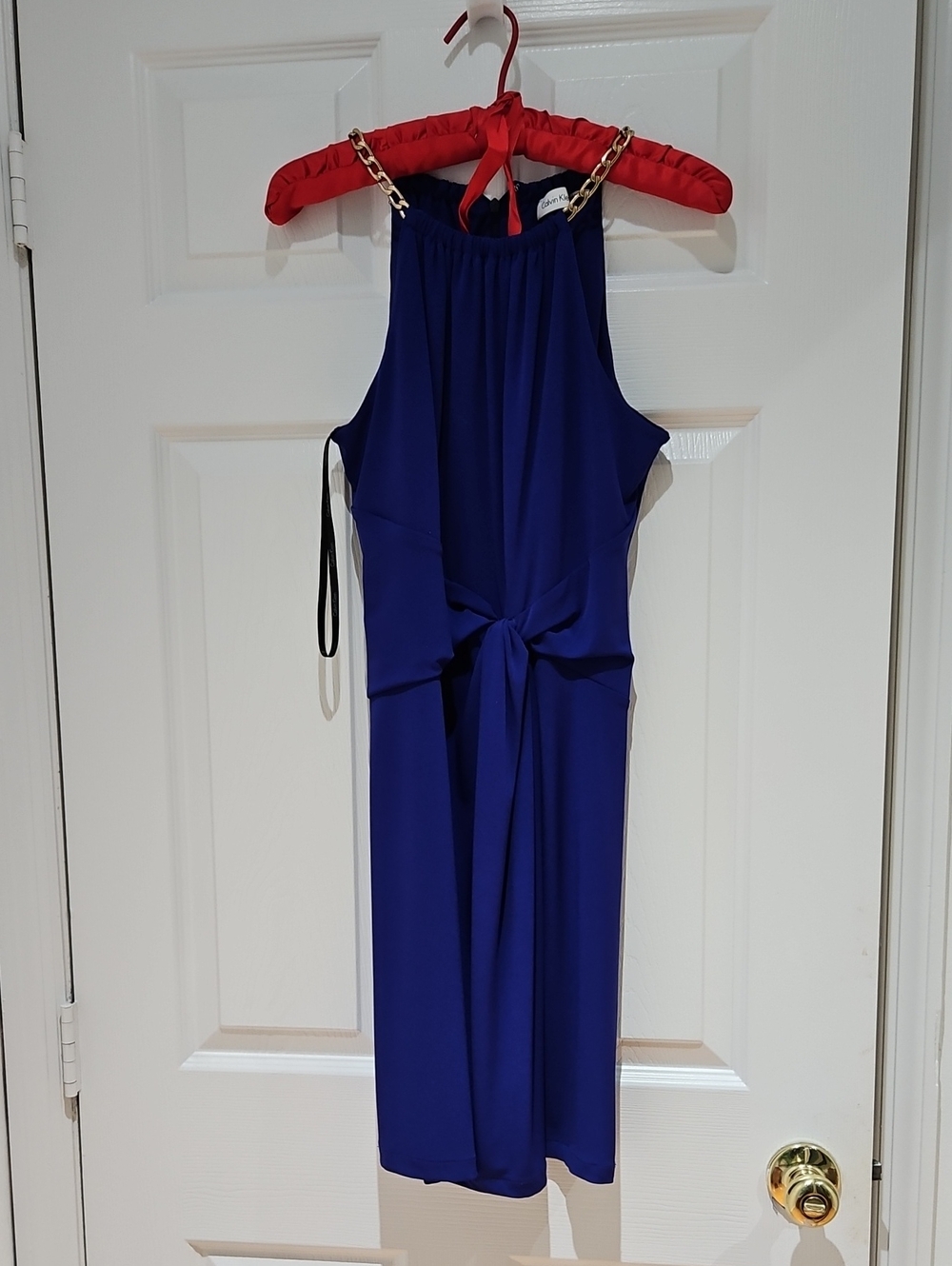 Calvin Klein Royal Blue Halter Mini Dress with Front Tie
